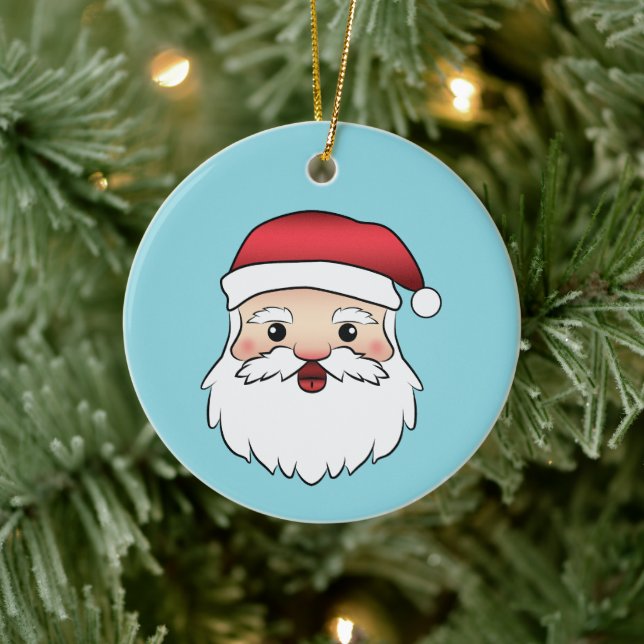 Happy Cartoon Santa Claus Head On Blue Ceramic Tree Decoration (Tree)
