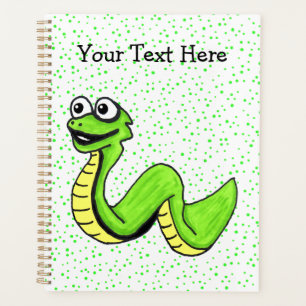 Happy Cartoon Snake Bright Green on dots Planner