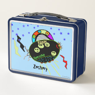 Happy Cartoon Spaceship Peace Signs Smile Faces Metal Lunch Box