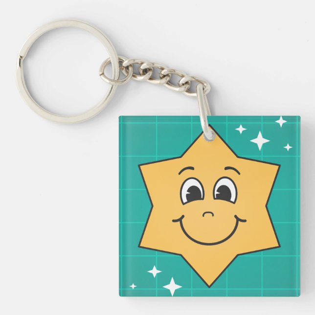 Happy cartoon star face smile , xmas design key ring (Front)