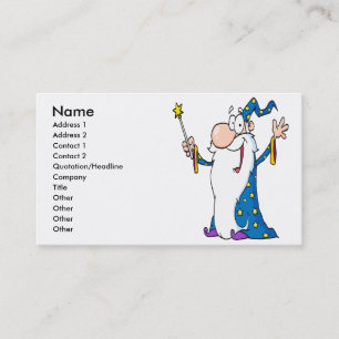 happy cartoon wizard character business card