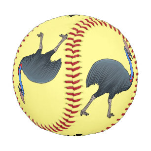 Happy cassowary bird cartoon illustration  baseball