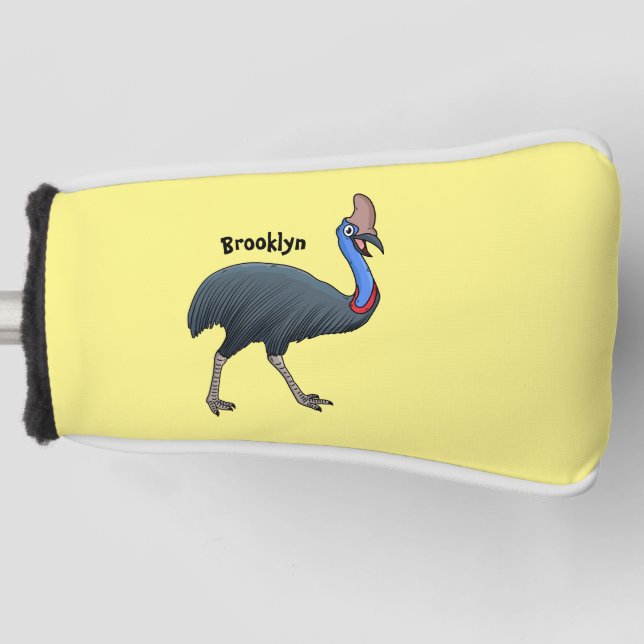 Happy cassowary bird cartoon illustration golf head cover (Front)