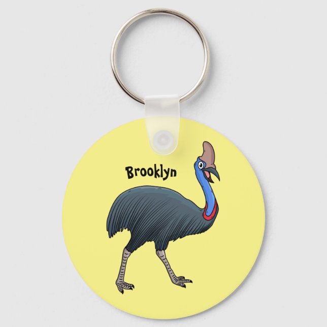 Happy cassowary bird cartoon illustration key ring (Front)