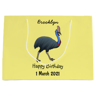 Happy cassowary bird cartoon illustration  large gift bag