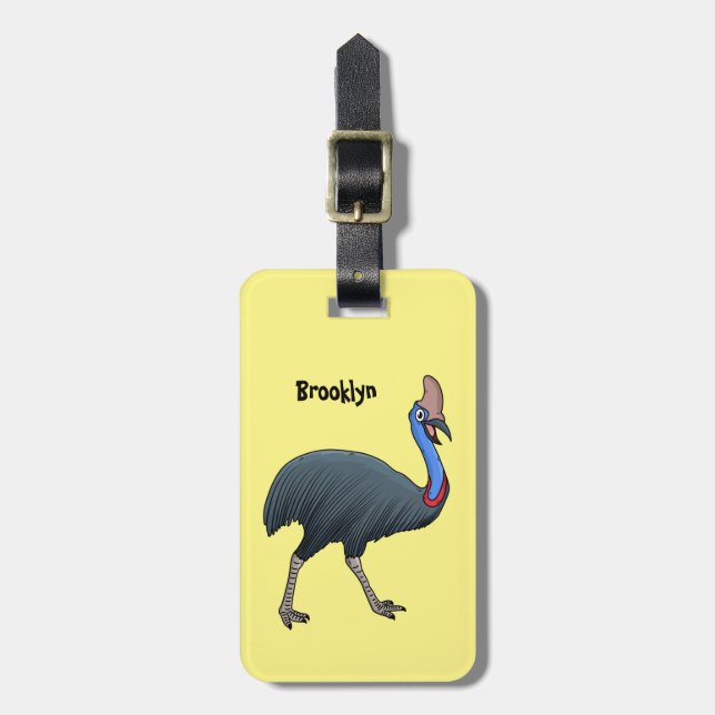 Happy cassowary bird cartoon illustration  luggage tag (Front Vertical)