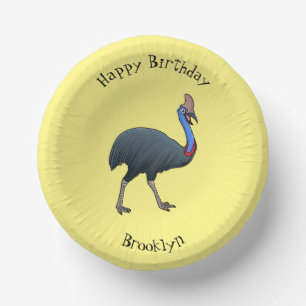 Happy cassowary bird cartoon illustration paper plate