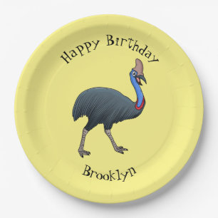 Happy cassowary bird cartoon illustration  paper plate