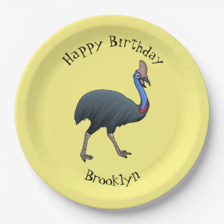 Happy cassowary bird cartoon illustration paper plate