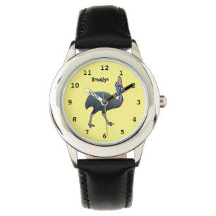 Happy cassowary bird cartoon illustration  watch