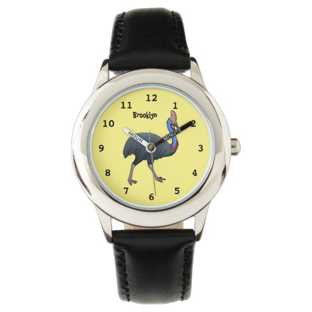 Happy cassowary bird cartoon illustration  watch (Front)