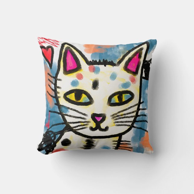 Happy Cat Abstract Art Cushion (Front)