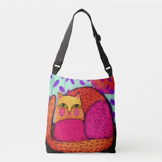 Happy Cat Abstract Painting Crossbody Bag (Front)