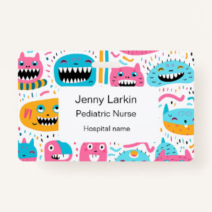 Happy cat and monster faces ID badge