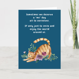 Happy Cat Birthday Hello Thinking of You Flowers Card