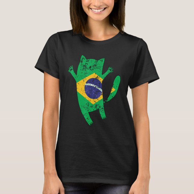 Happy Cat Brazil Flag T-Shirt (Front)