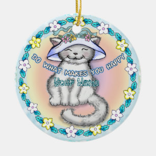 Happy Cat Ceramic Tree Decoration