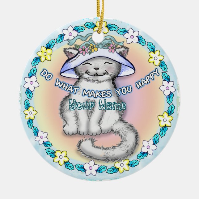 Happy Cat Ceramic Tree Decoration (Front)