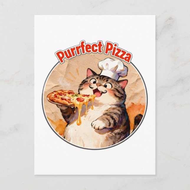 Happy Cat Chef with Pizza Postcard (Front)