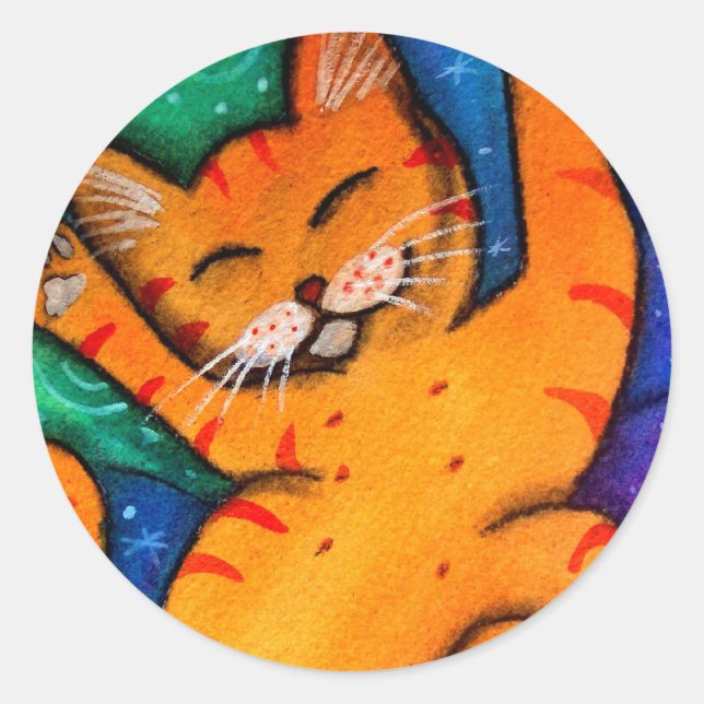 Happy Cat Classic Round Sticker (Front)