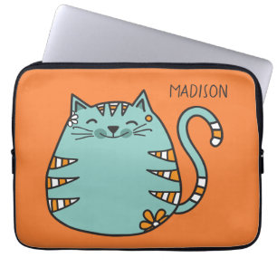 Happy Cat custom name & colour laptop sleeves