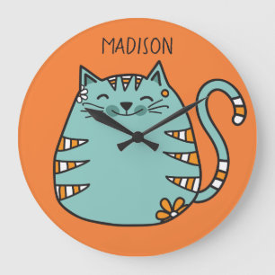 Happy Cat custom name & colour wall clock