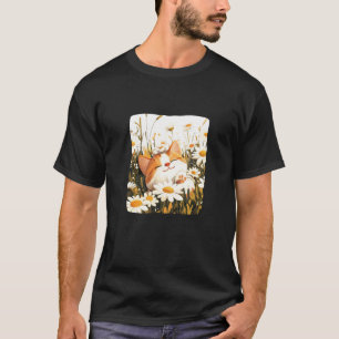 Happy Cat Face in Daisies Meadow for Summer Flower T-Shirt