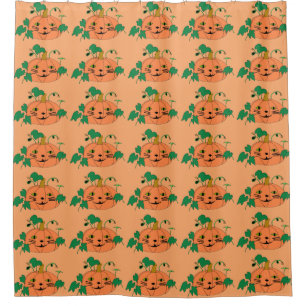 Happy Cat Face Pumpkins Halloween Shower Curtains