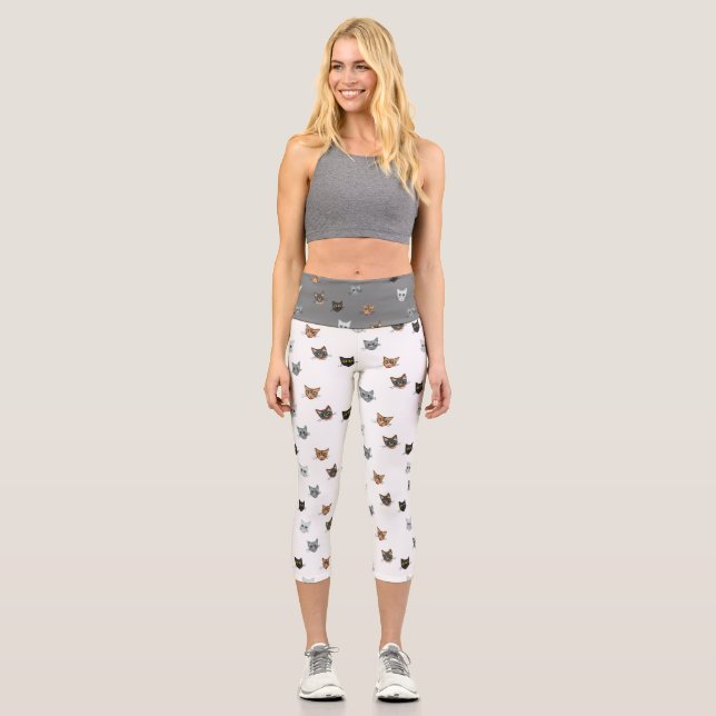 Happy Cat Heads Redux Capri Leggings (Front)