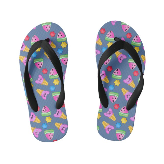 Happy Cat Ice Cream Melon Fruit Cute Sweet Kid's Flip Flops (Footbed)