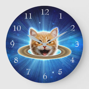 Happy cat in space. large clock