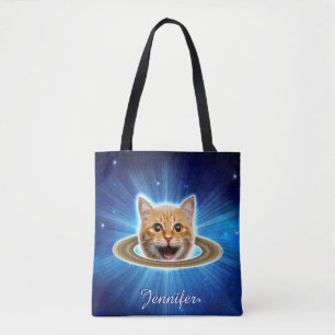 Happy cat in space. tote bag