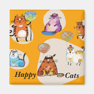 Happy Cat Magnet Gold Coloured