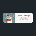 Happy Cat Meow Christmas Return Address Label<br><div class="desc">Happy cat is enjoying the Christmas holiday season so much, saying "Meow, Season's Greetings". Just right for your return address labels for cards and gifts to your cat lover friends. This cute and cheery retro design is from a vintage watercolor. We love the satisfied look and happy squeezed eyes of...</div>