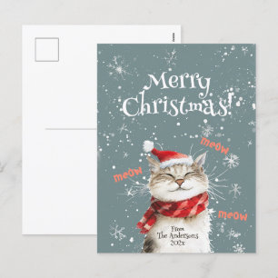 Happy Cat Merry Christmas Postcard