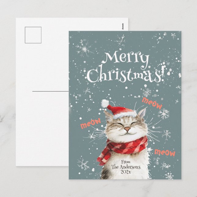 Happy Cat Merry Christmas Postcard (Front/Back)