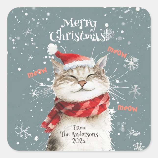 Happy Cat Merry Christmas Sticker (Front)