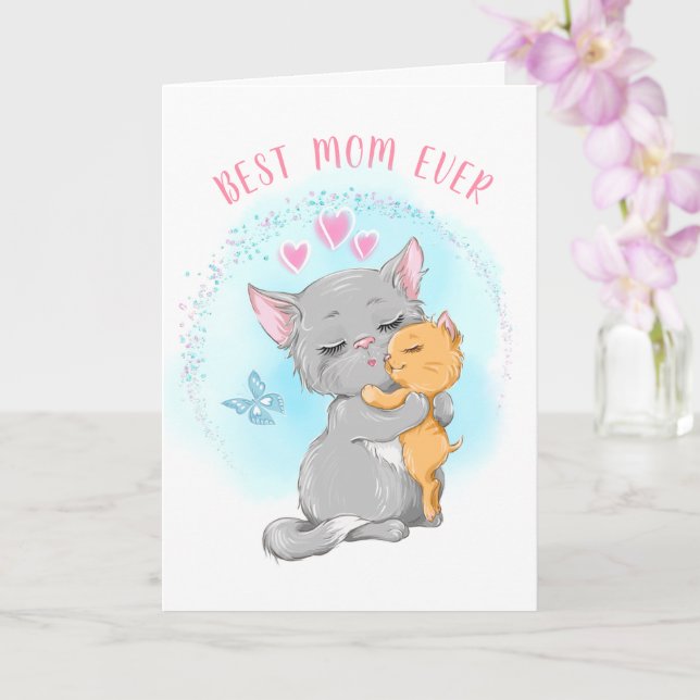 Happy Cat mother postcard best mum gift mother day (Orchid)