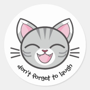 Happy Cat Motivates One to Laugh Classic Round Sticker