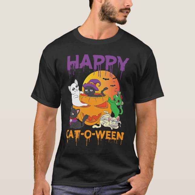Happy Cat O Ween Cat  Men Halloween Day Celebratio T-Shirt (Front)