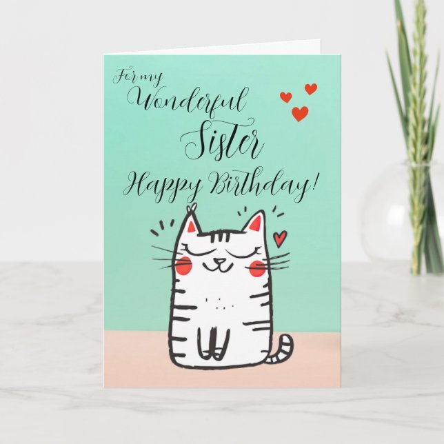 Happy Cat on Sister's Birthday Card (Front)