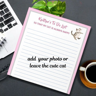 Happy Cat or Photo Personalised To Do Planner Notepad
