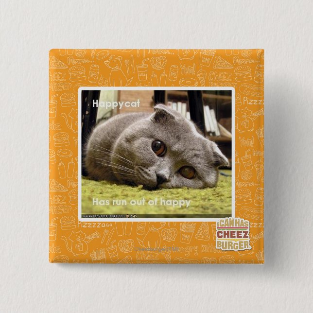 Happy cat, out of happy 15 cm square badge (Front)