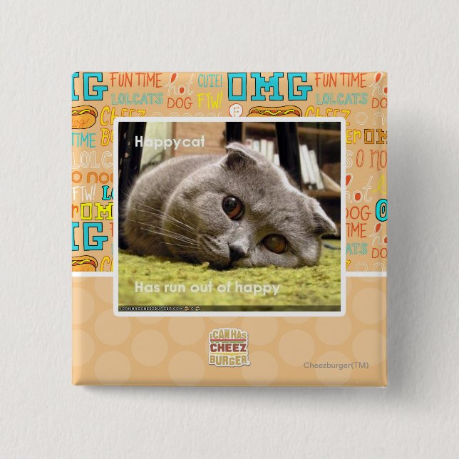 Happy cat, out of happy 15 cm square badge (Front)