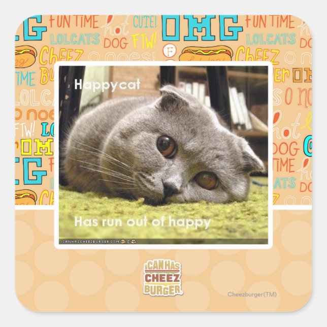 Happy cat, out of happy square sticker (Front)