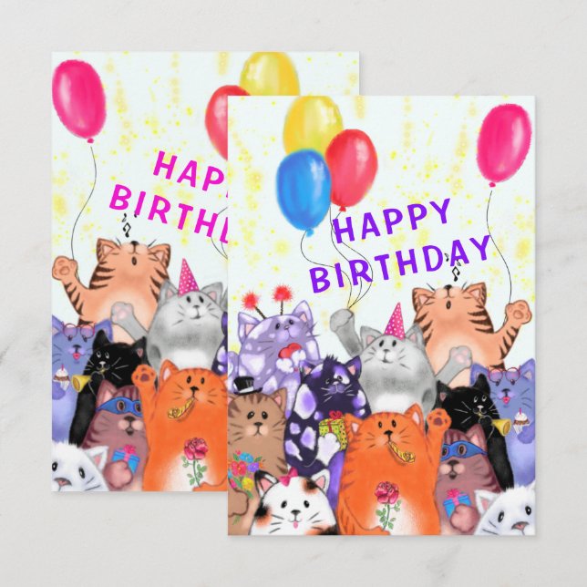 Happy Cat Party Birthday Card (Front/Back)