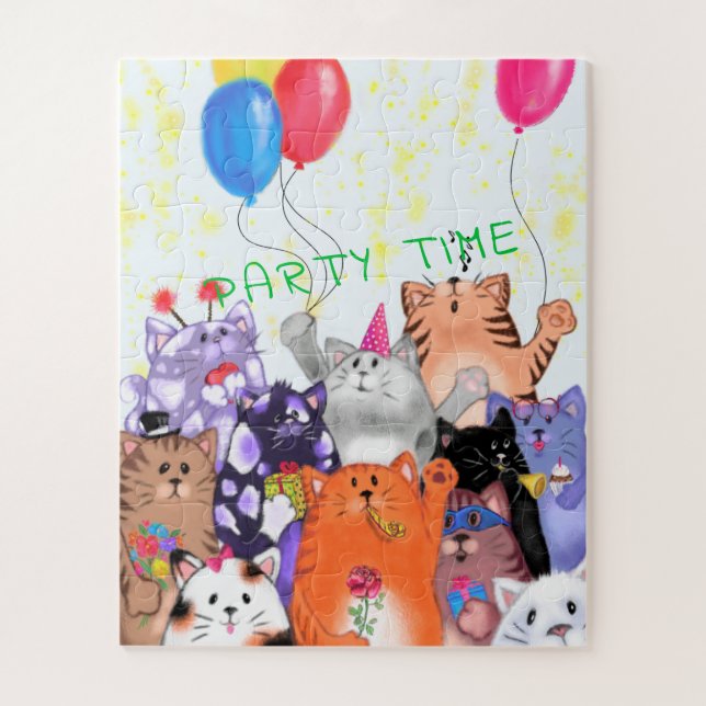 Happy Cat Party Cartoon Drawing - Cute Funny Cats  Jigsaw Puzzle (Vertical)