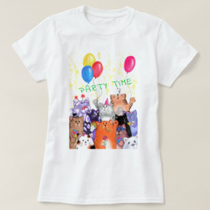 Happy Cat Party Cartoon Drawing - Cute Funny Cats  T-Shirt