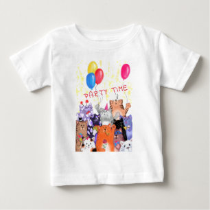 Happy Cat Party Cartoon Drawing - Funny Cats  Baby T-Shirt