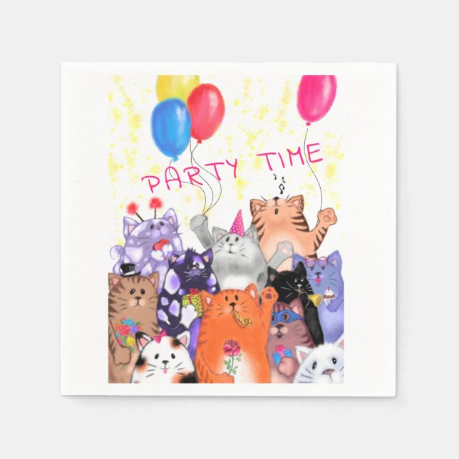 Happy Cat Party Napkins - Funny Painting (Front)